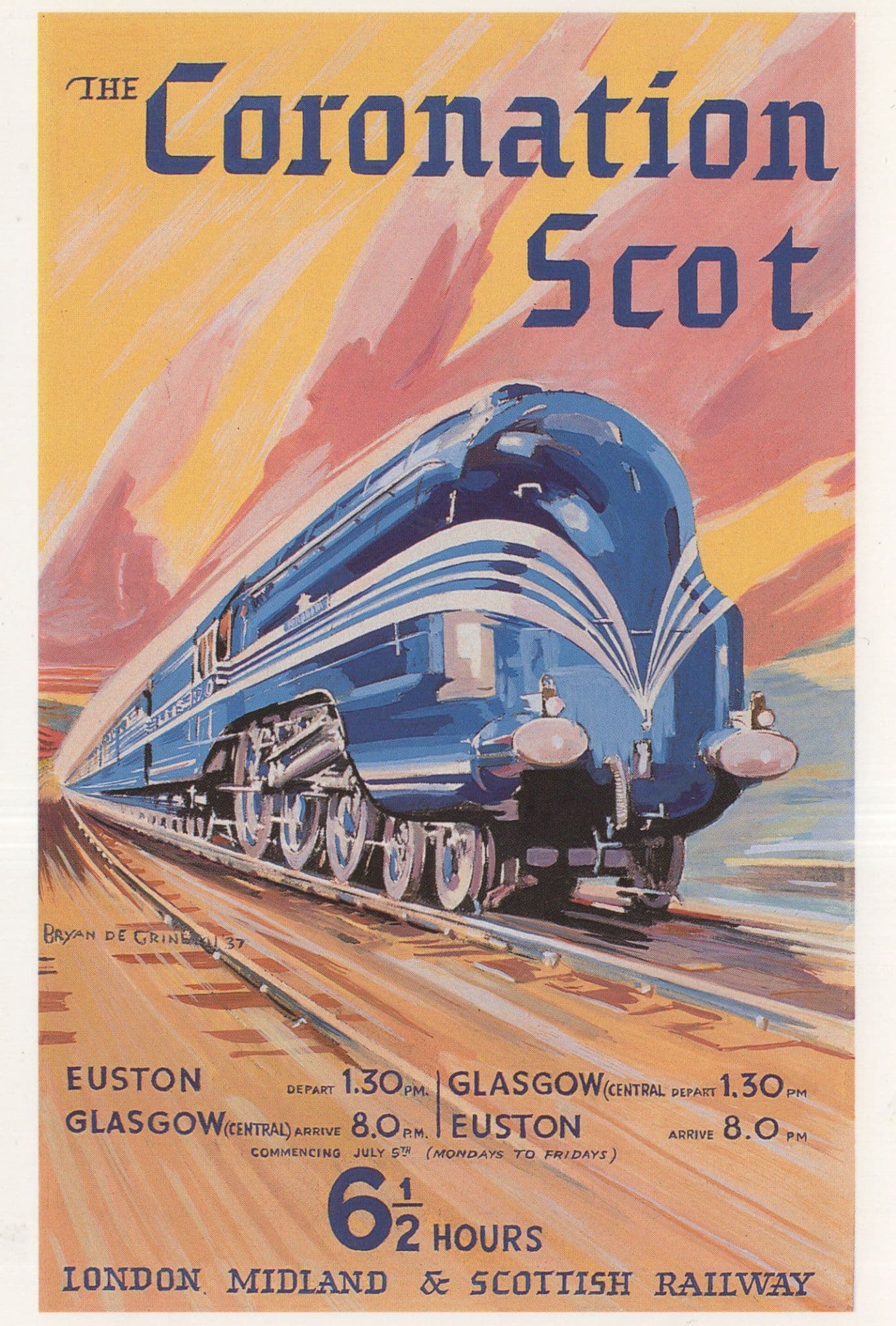 Coronation Scot Euston Station To Glasgow Advertising Postcard