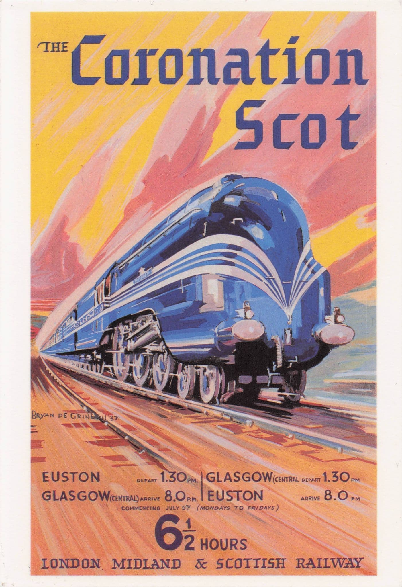 Coronation Scot Train King George VI Royal London Poster Postcard