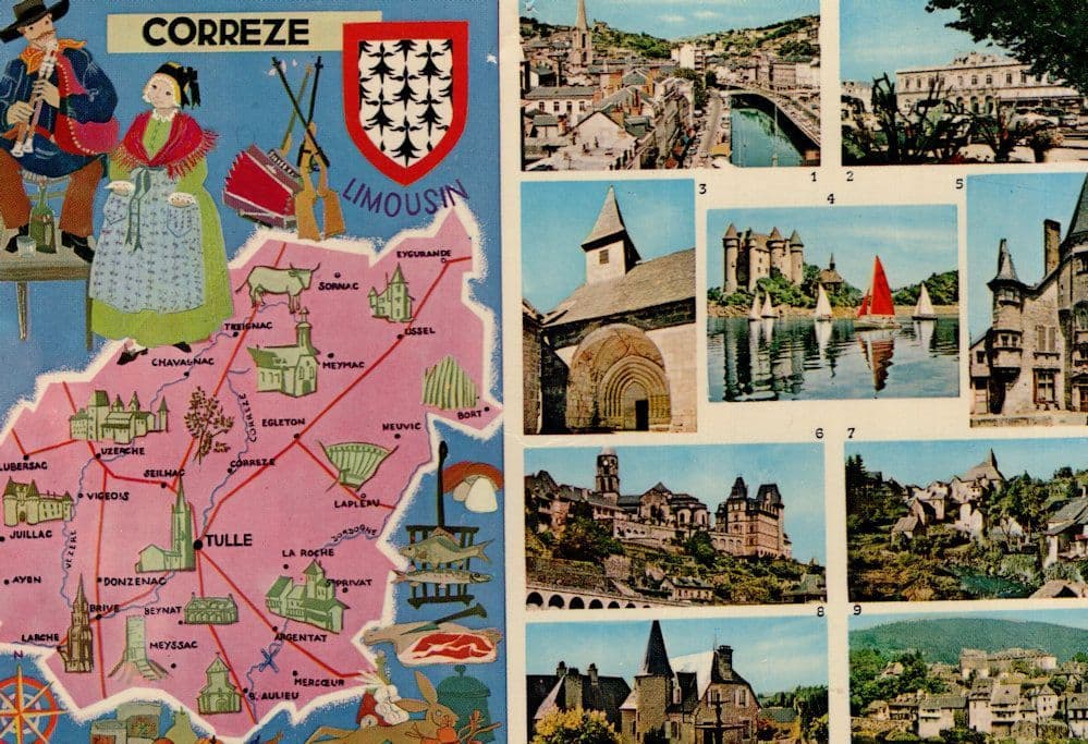 Correze French 1970s Map Boats Postcard s