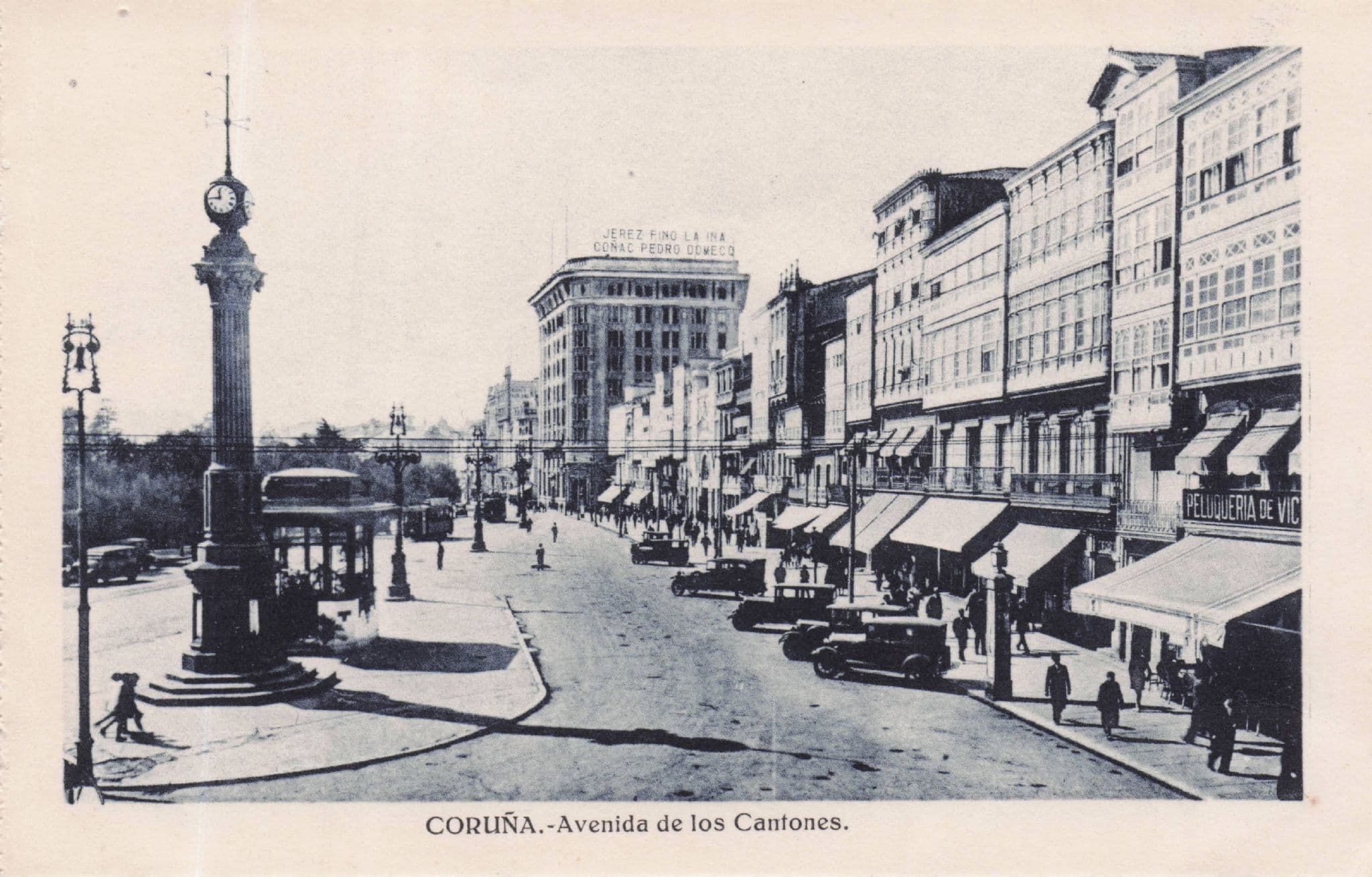 Coruna Avenida De Los Cantones Spain Old Blue Tinted Postcard