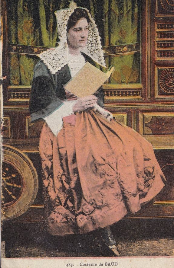 Costume De Baud French Lady Gypsy Skirt Reading Fashion Antique Postcard