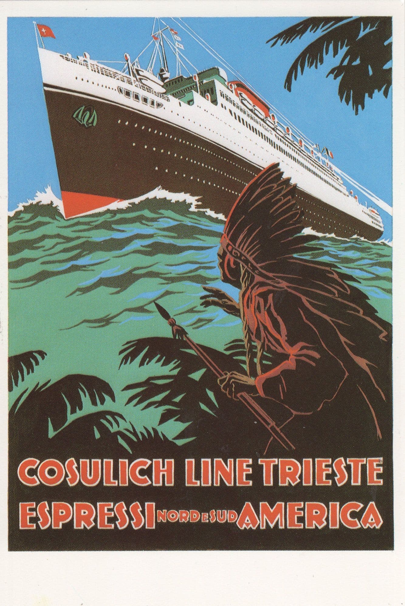 Cosulich Line Trieste Espressi North South America Cruise Liner Ship Postcard