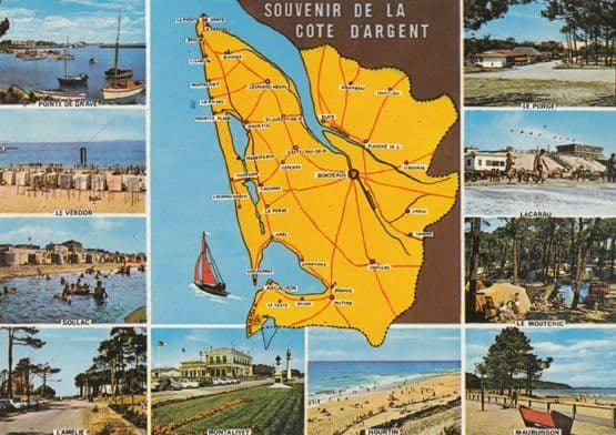 Cote D'Argent 10x Photo Boats Beach Pictorial French Map Carte Postcard