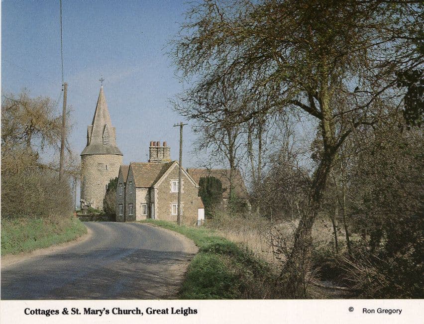 Cottages & St Marys Church Great Leighs 1980s Postcard
