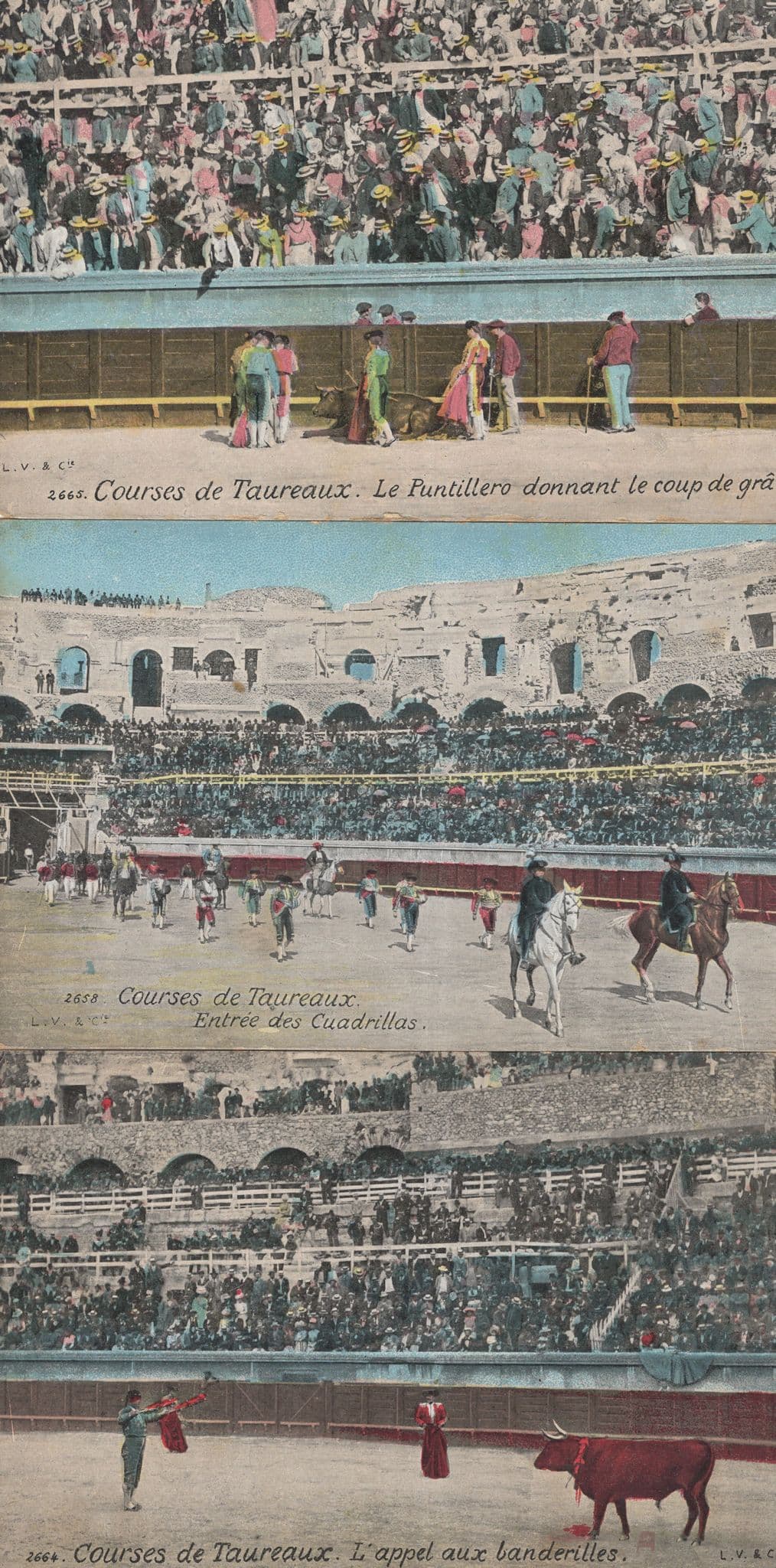 Courses De Taureaux 3x Bullfighting Killed Bull Old Postcard