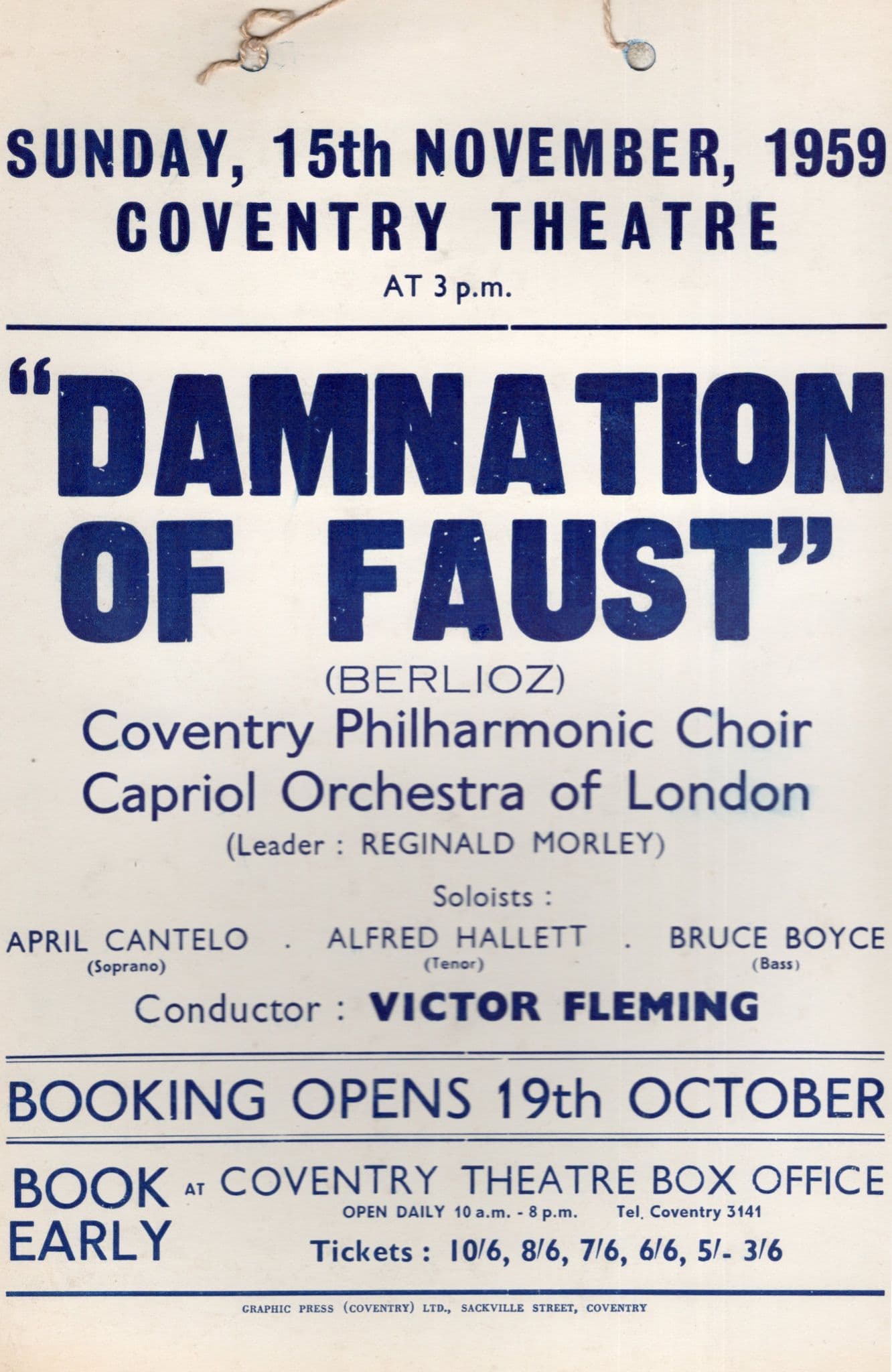 Coventry Theatre Damnation Of Faust Victor Fleming 1959 Theatre Poster