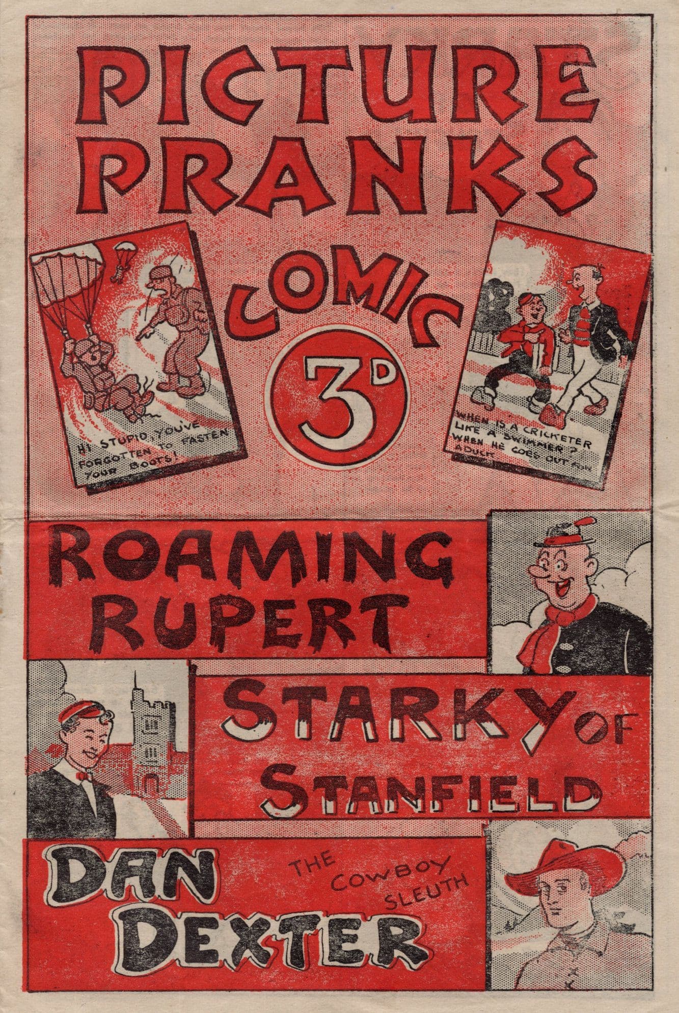 Cowboy Cricket Football 1940s Picture Pranks Comic