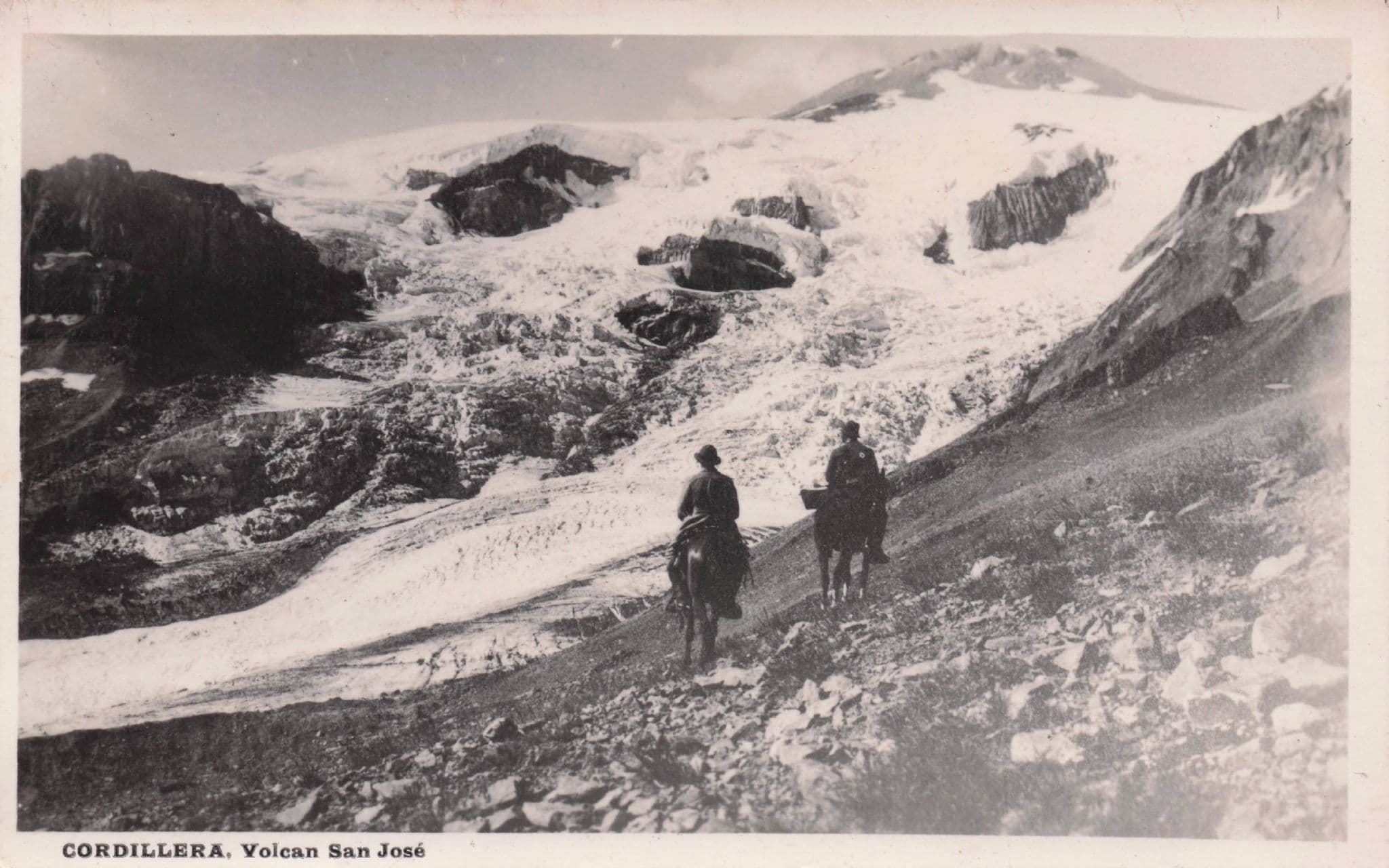 Cowboy Horse & Riders At Cordillera Volcan San Jose Chile Old postcard