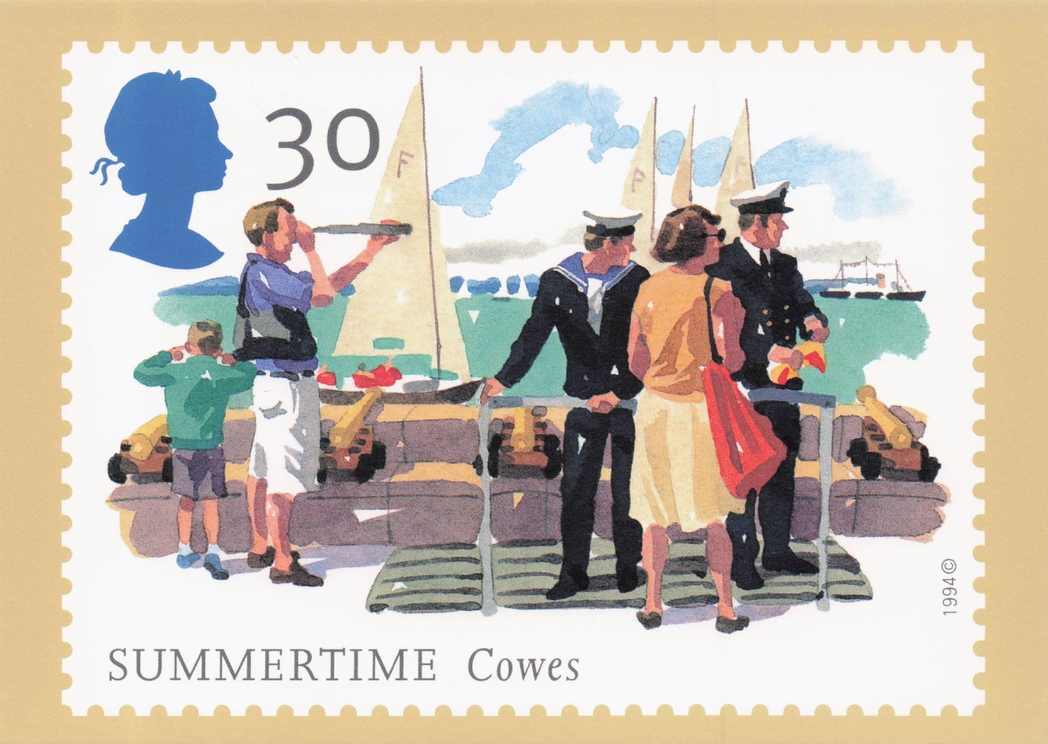 Cowes Isle Of Wight Telescope Sailor Boats Uniform Painting Postcard