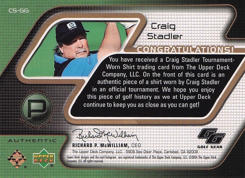 Craig Stadler Golf Gear Player Shirt Swatch Upper Deck Card