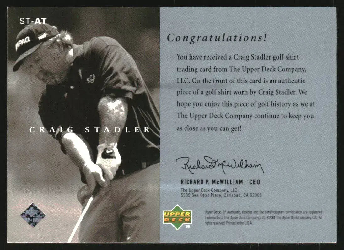 Craig Stadler Upper Deck Worn Shirt Golf Tour Rare Limited Threads Card