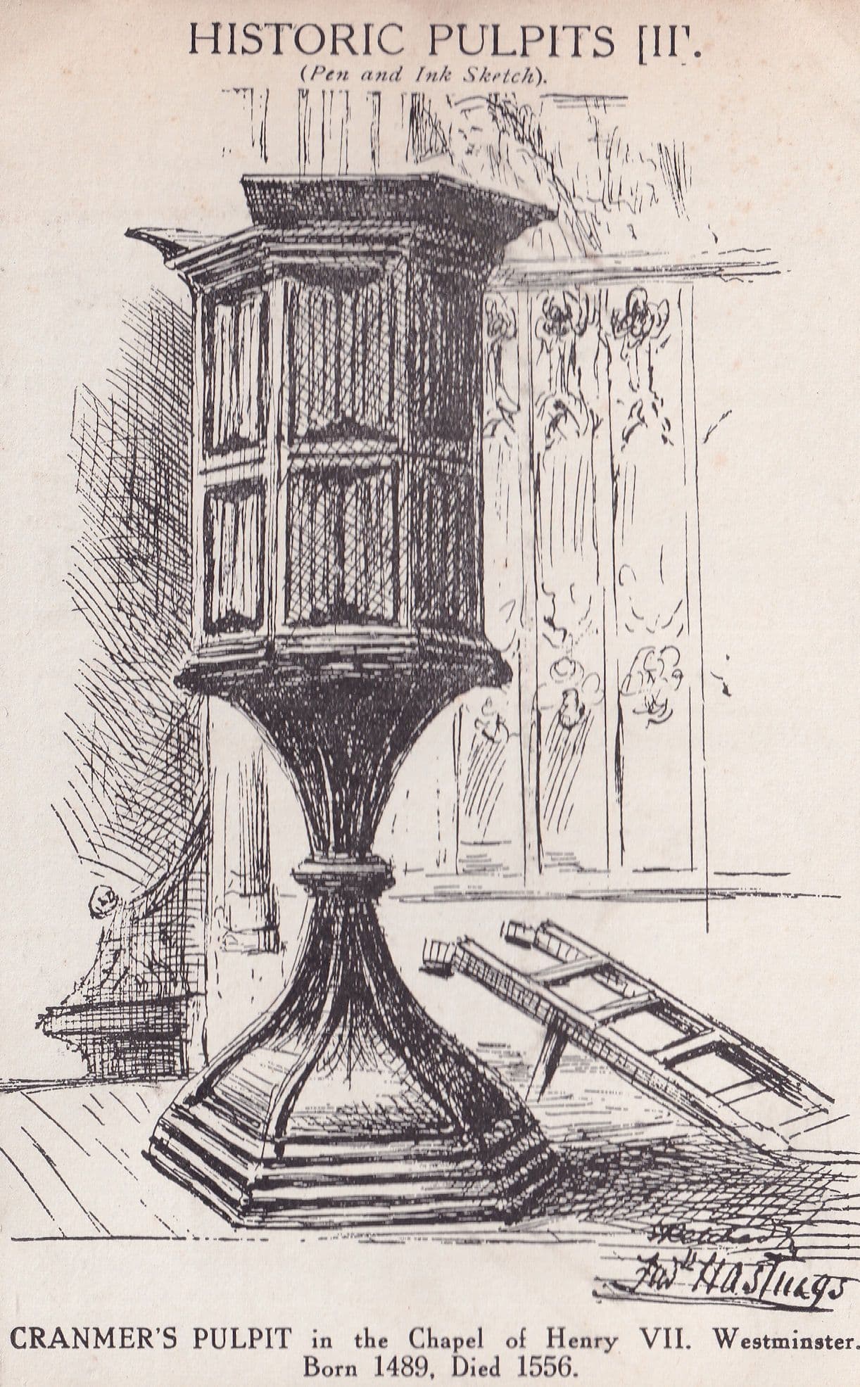 Cranmer's Pulpit Westminster London Historic Old Postcard
