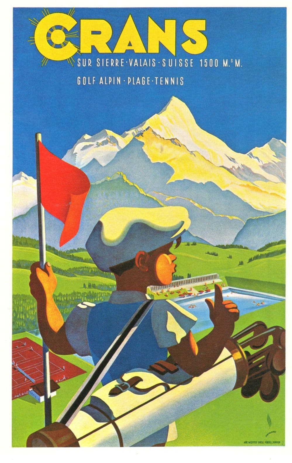 Crans Sur Sierre Montana WW2 Switzerland Golf Club Poster Postcard