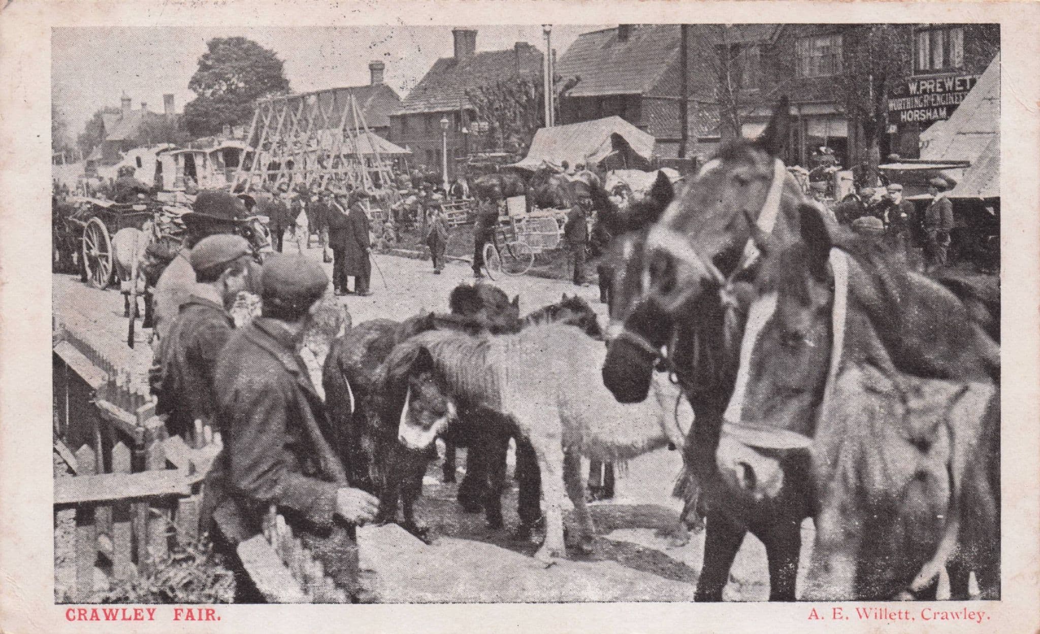 Crawley Fair Sussex Cattle Transport Shops Antique 1906 Postcard