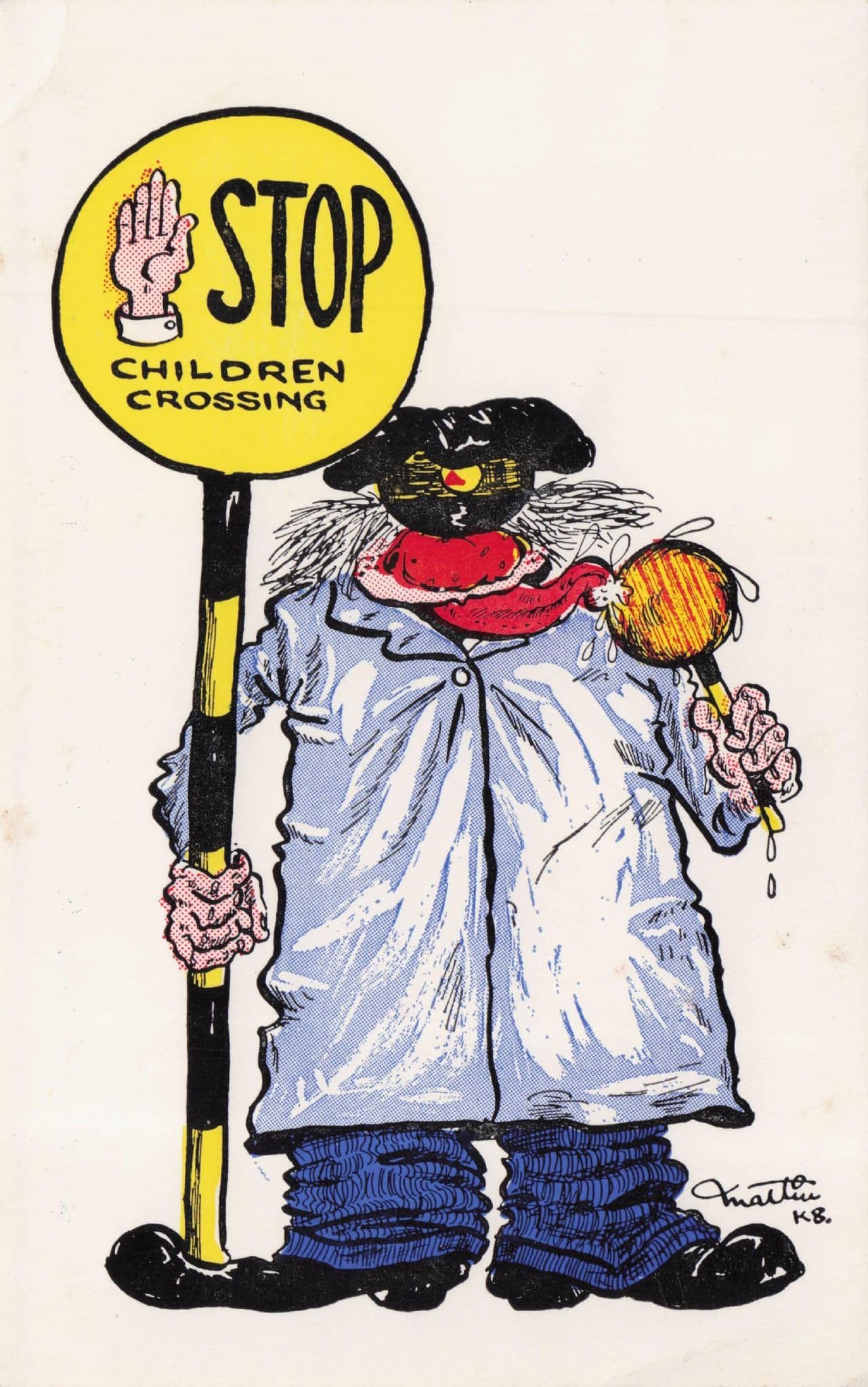 Crazy 1970s Traffic Warden Stealing Children's Sweets Comic Postcard