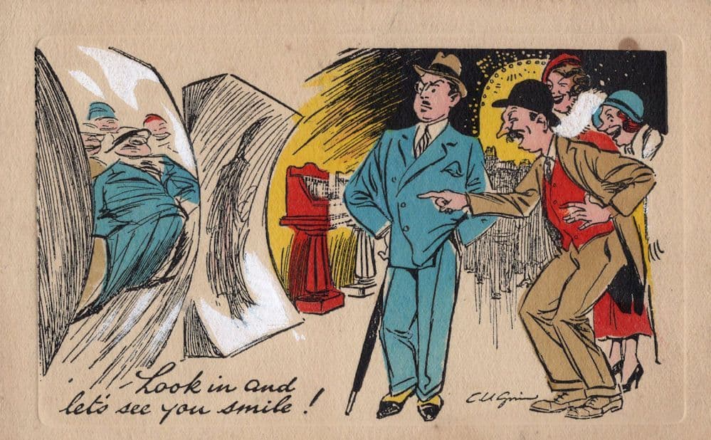Crazy Hall Of Mirrors Fun Fair Theme Park Old Comic Postcard