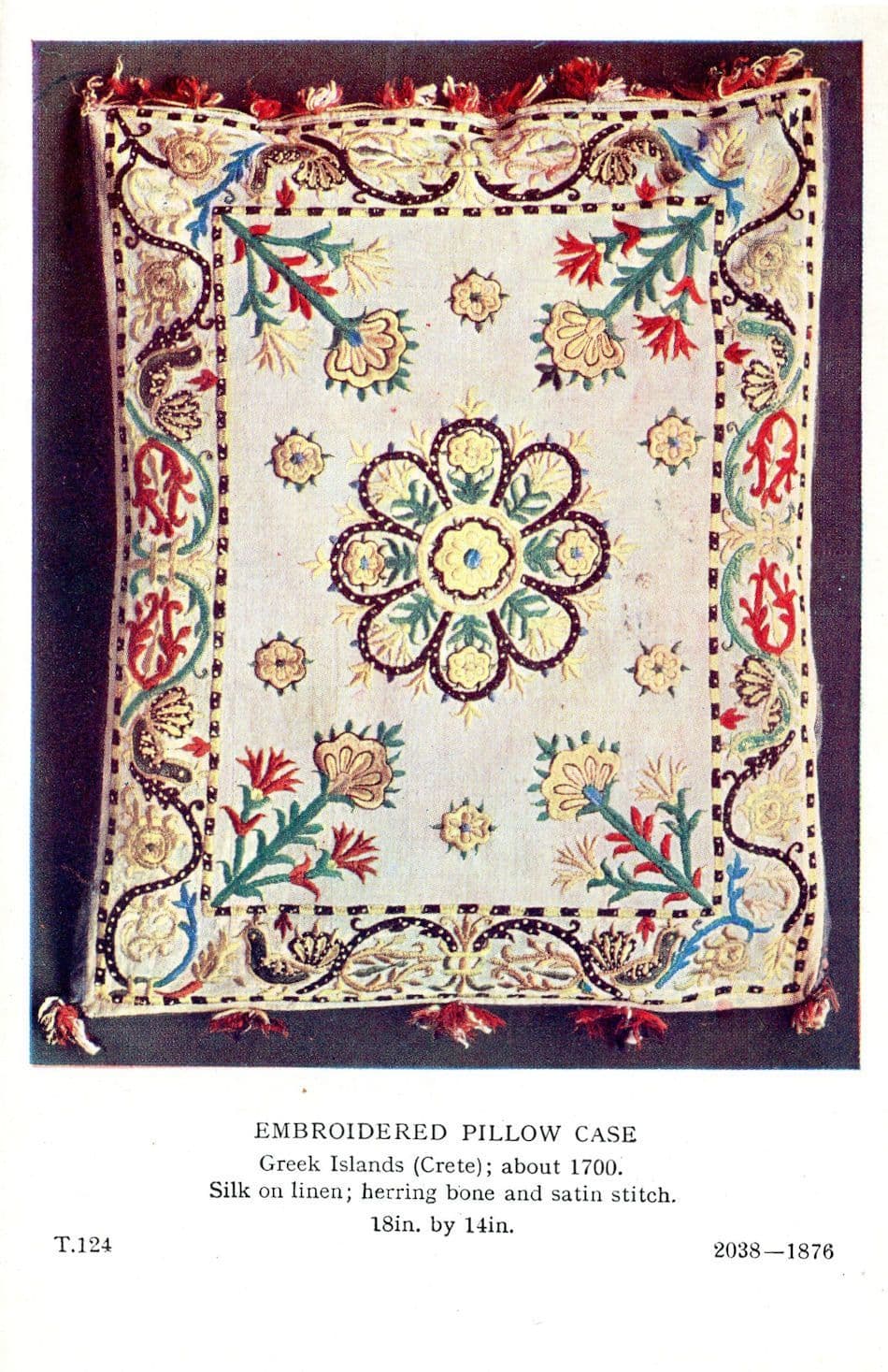 Crete Embroidered Greek Antique Pillow Case Silk Linen Postcard