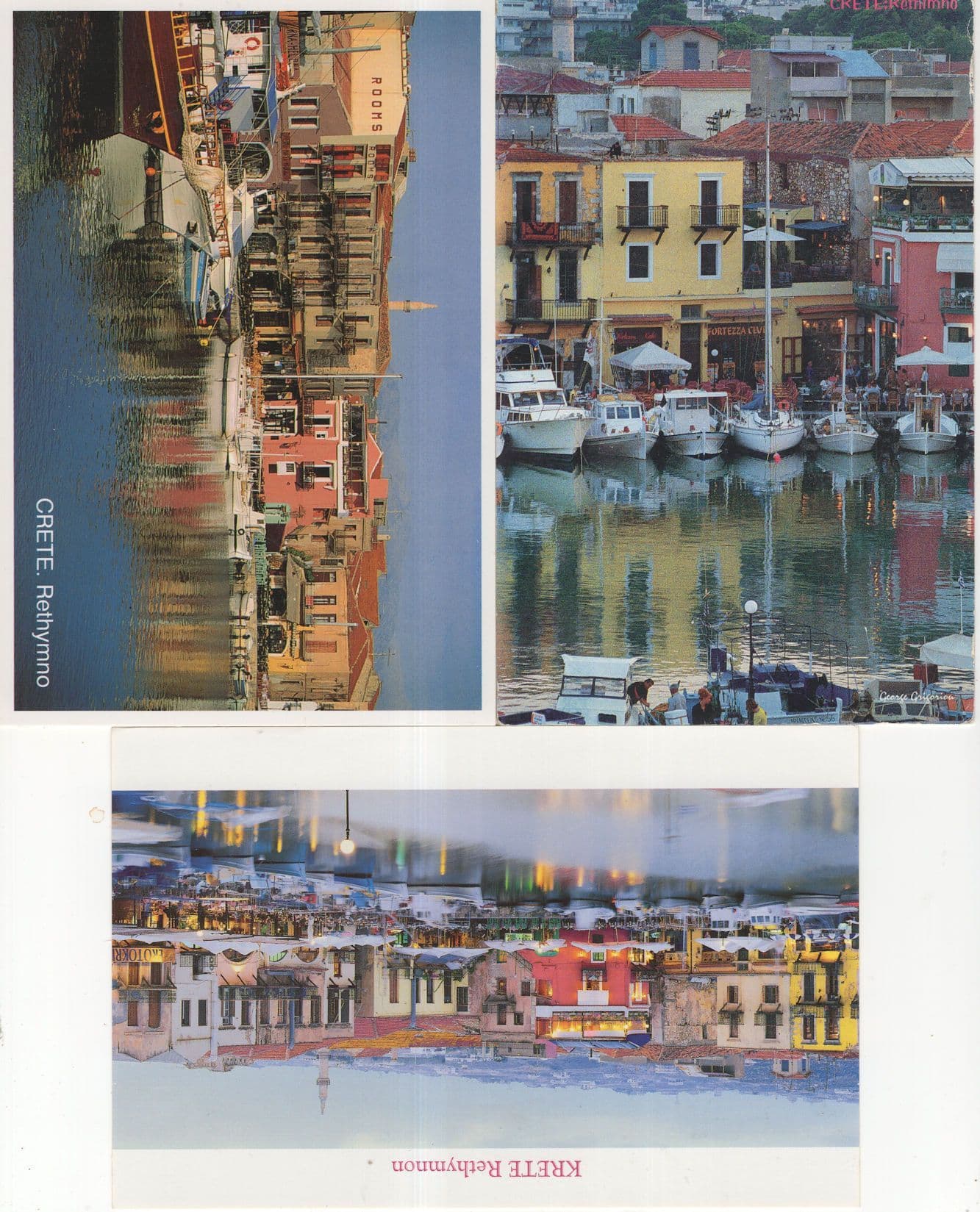 Crete Krete Rethymno Harbour Boats 3x Postcard s