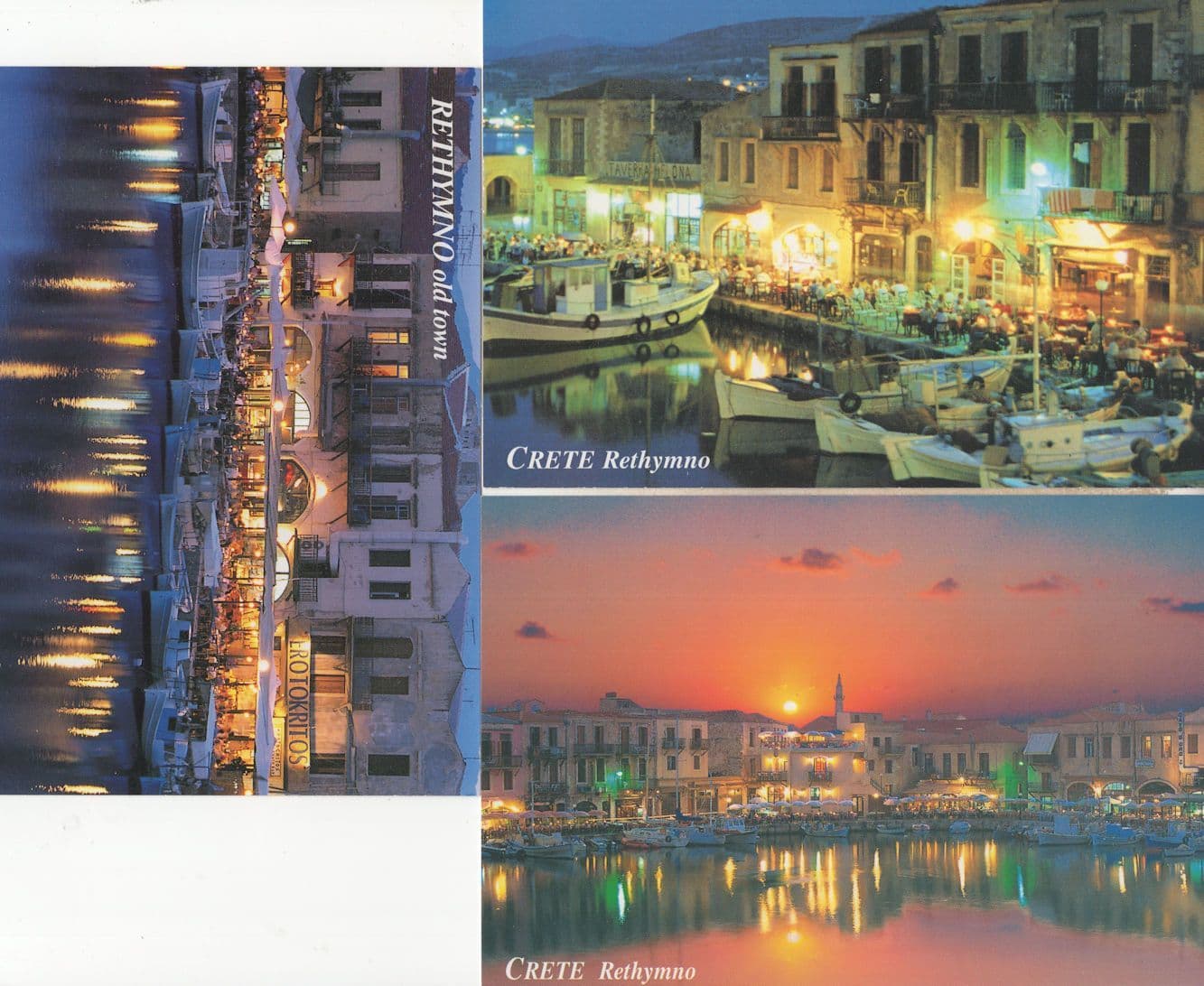 Crete Krete Rethymno Harbour Boats At Night 3x Postcard s