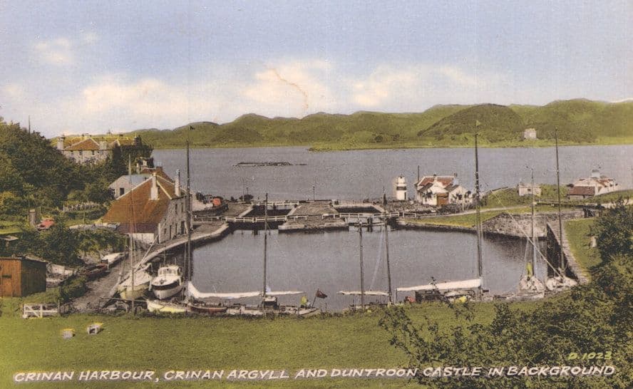 Crinan Harbour Castle Scottish Boats Valentines Old Postcard