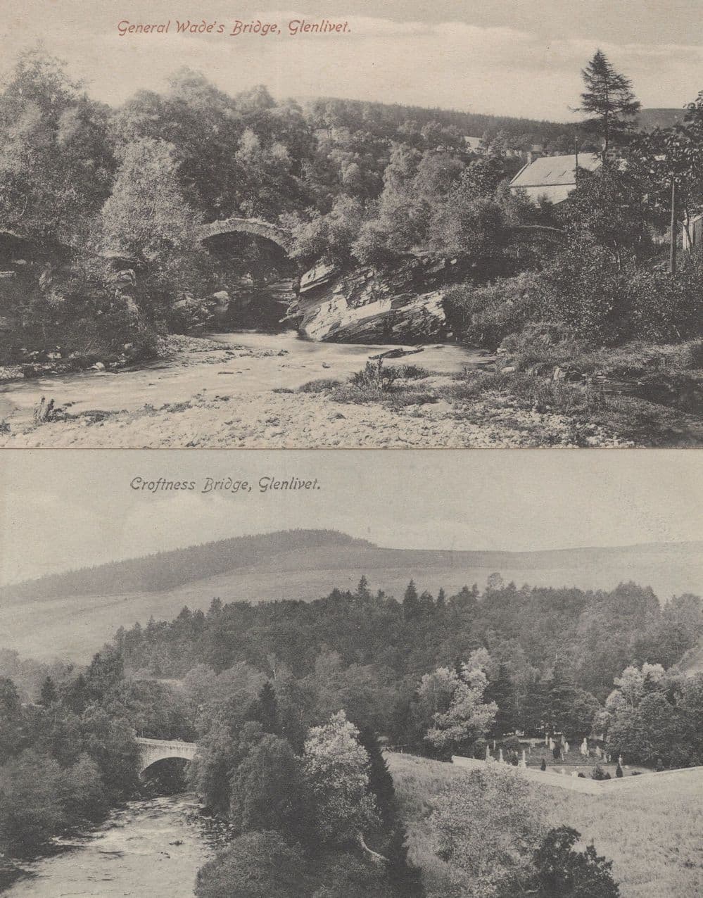 Croftiness General Wade's Bridge Glenlivet Scottish 2x Old Postcard