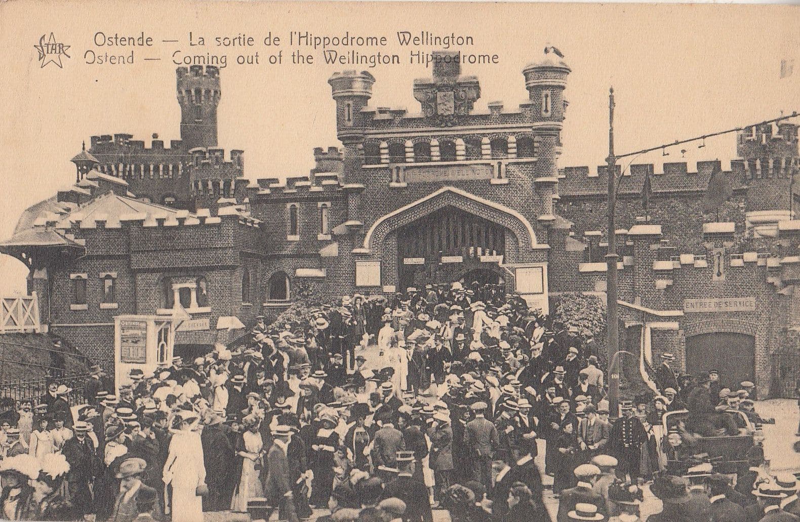 Crowds in Rush Hour Leaving Wellington Hippodrome Ostende Old Belgium Postcard