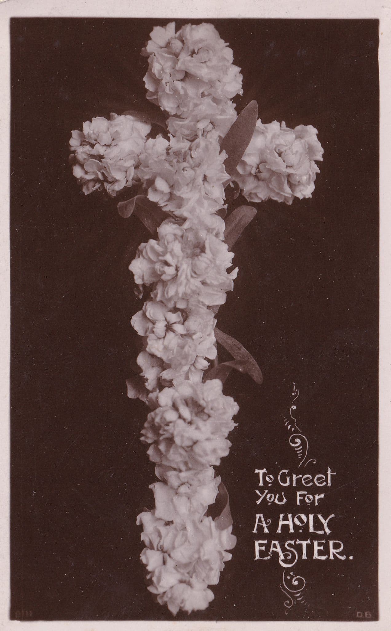 Crucifix Made From Flowers Real Photo Old Easter Postcard