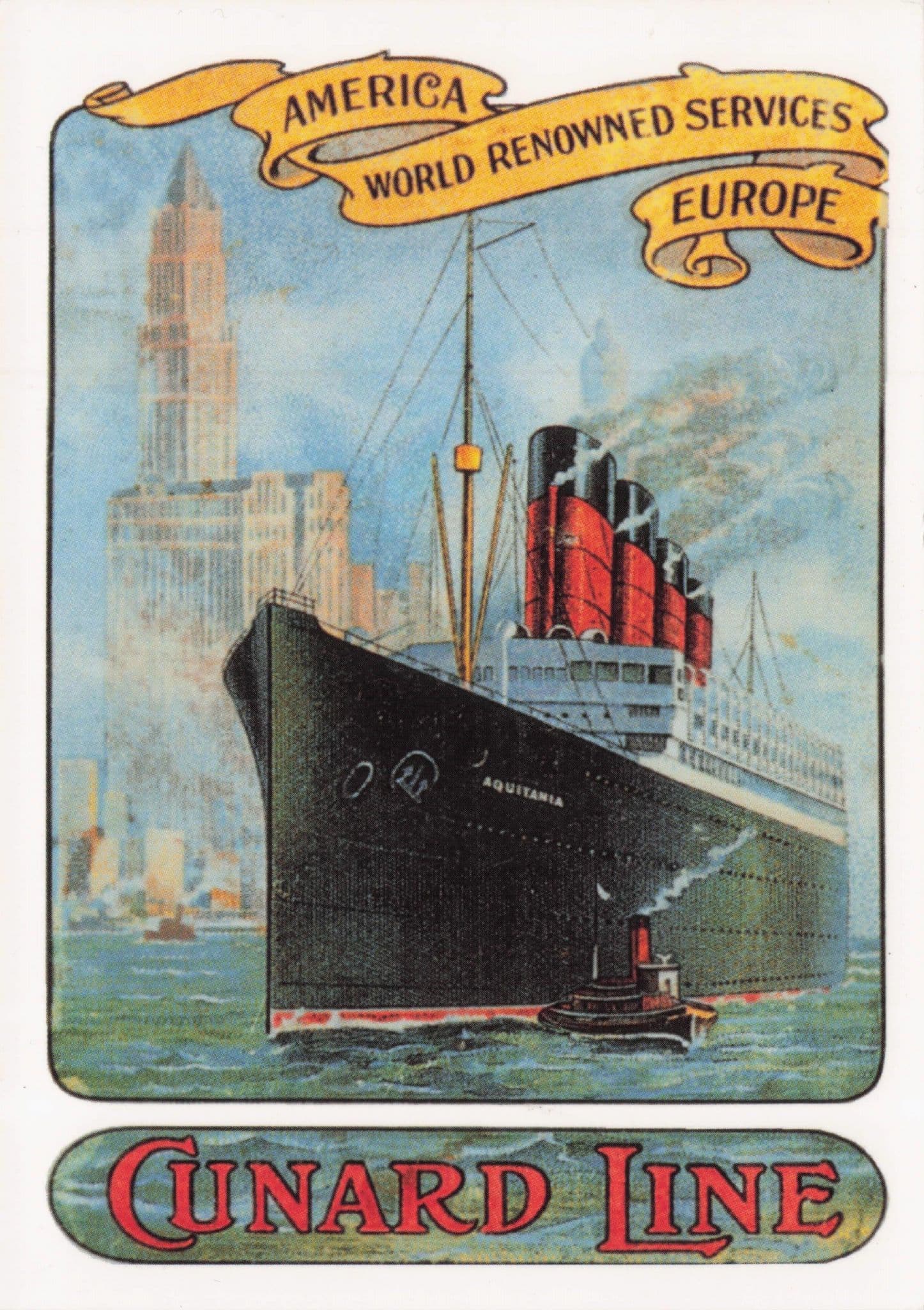 Cunard Lines America Renowned Ship Services Europe Poster Postcard