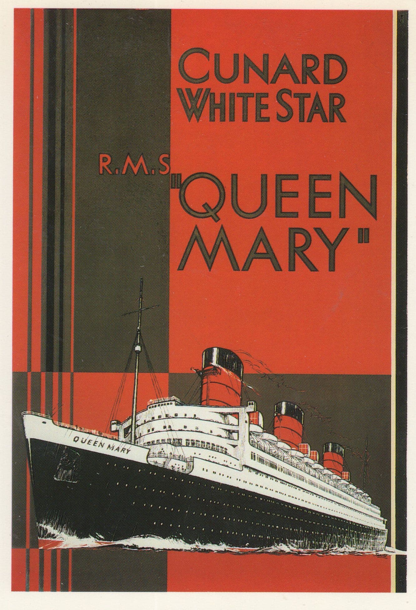 Cunard The Queen Mary Ship White Star Old Poster Postcard