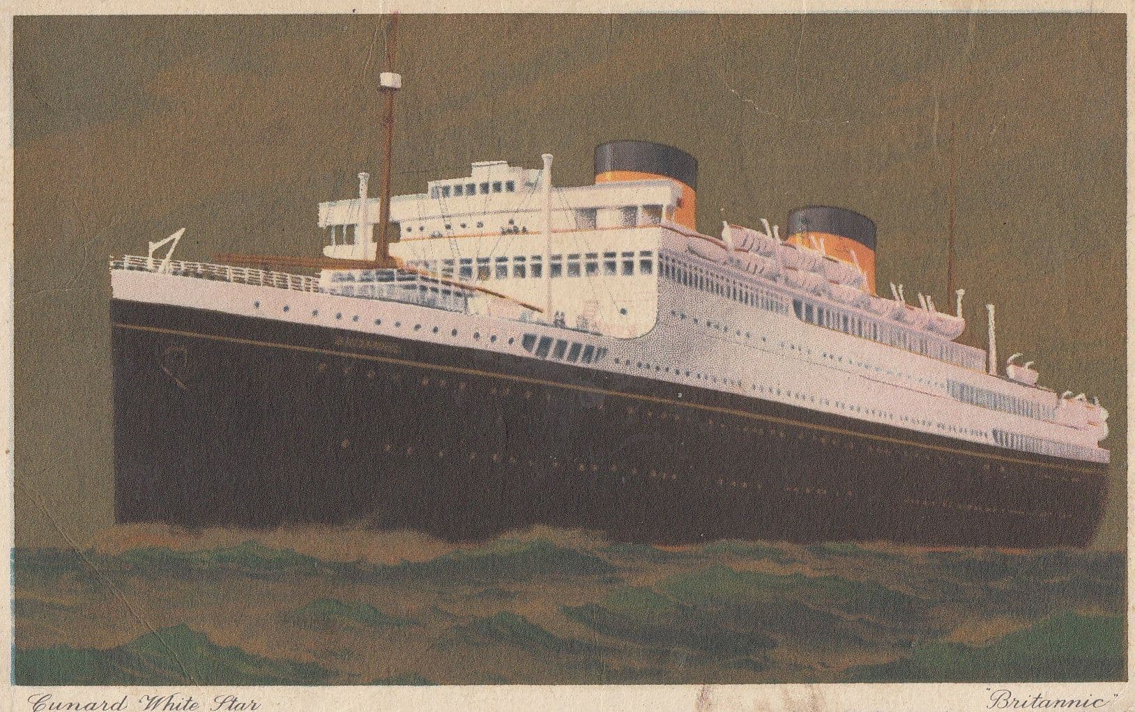 Cunard White Star Britannia Ship Antique Postcard