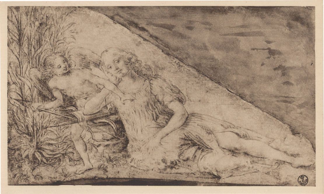 Cupid & Sleeping Nymph Italian Art London 1930 RA Exhibition Painting Postcard