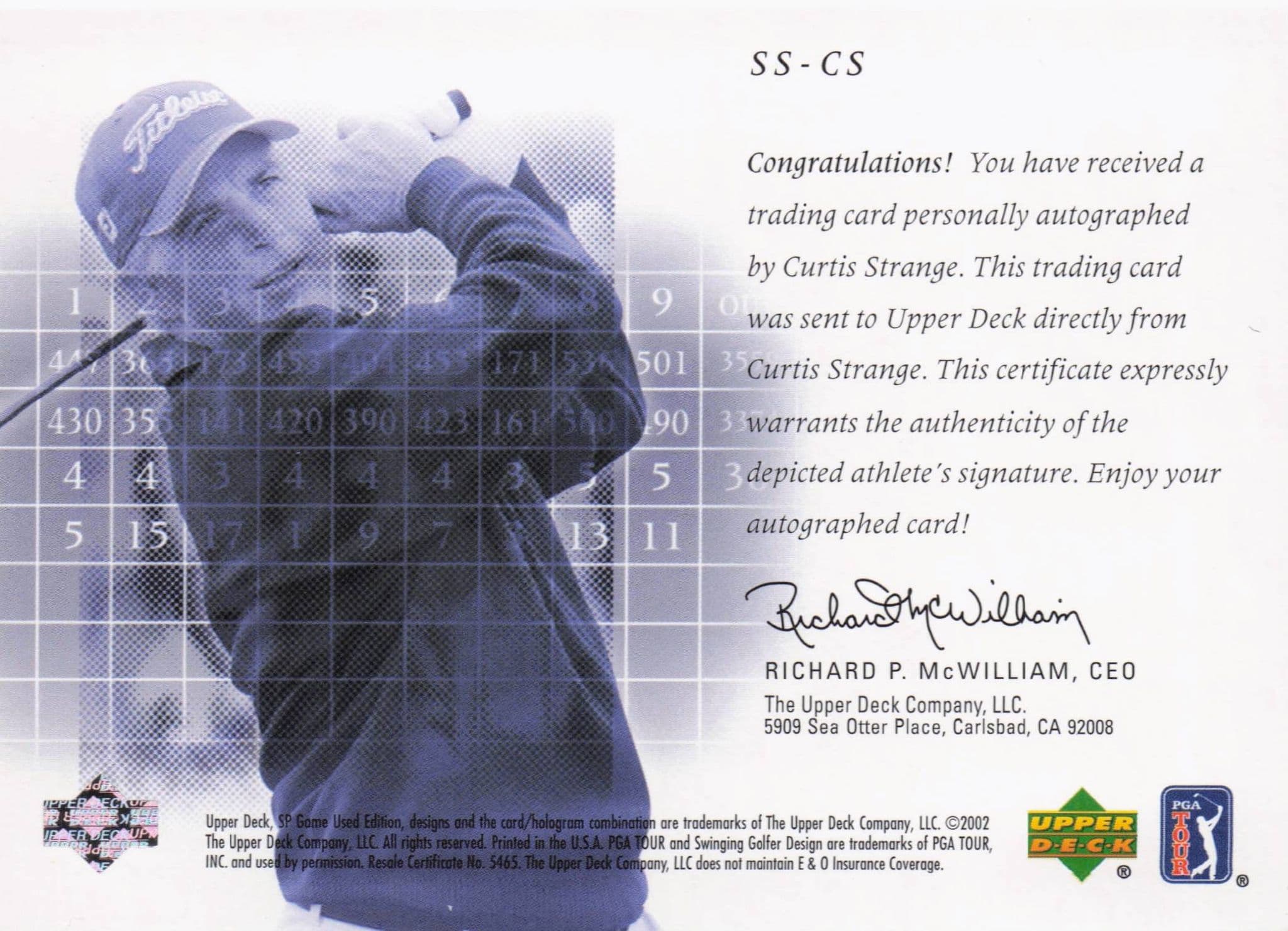 Curtis Strange Scorecard Signatures Hand Signed 2002 SP Golf Autograph Card