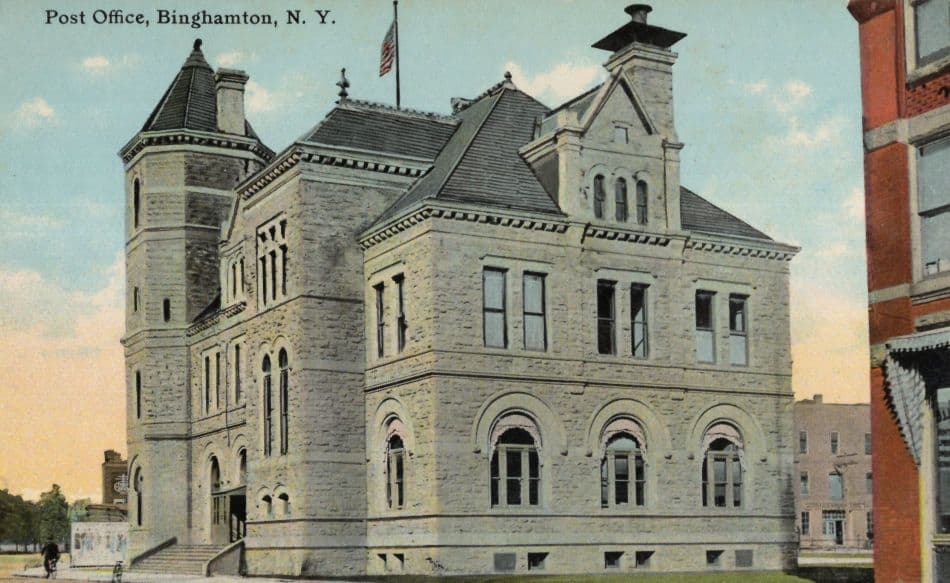 Cyclist at Binghampton Post Office New York USA Unique View Postcard