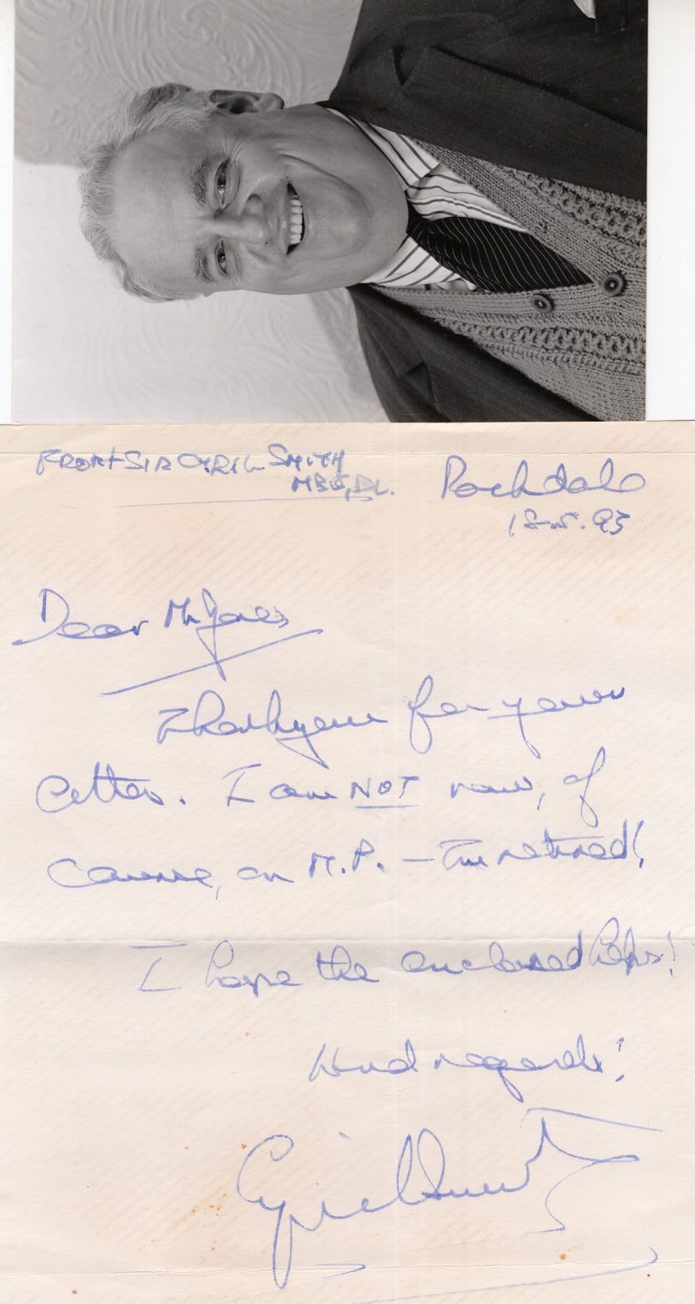 Cyril Smith Liberal MP Politics Hand Signed Letter & Autograph Photo