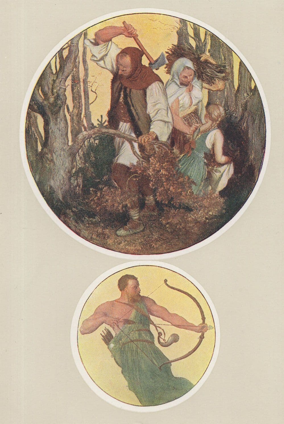Czech Cupid As A Bearded Man Chopping Trees Josef Manes Painting Postcard