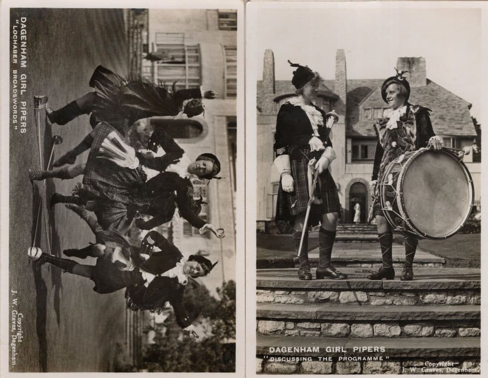 Dagenham Girl Pipers 2x Real Photo RPC Military Girls Postcard s