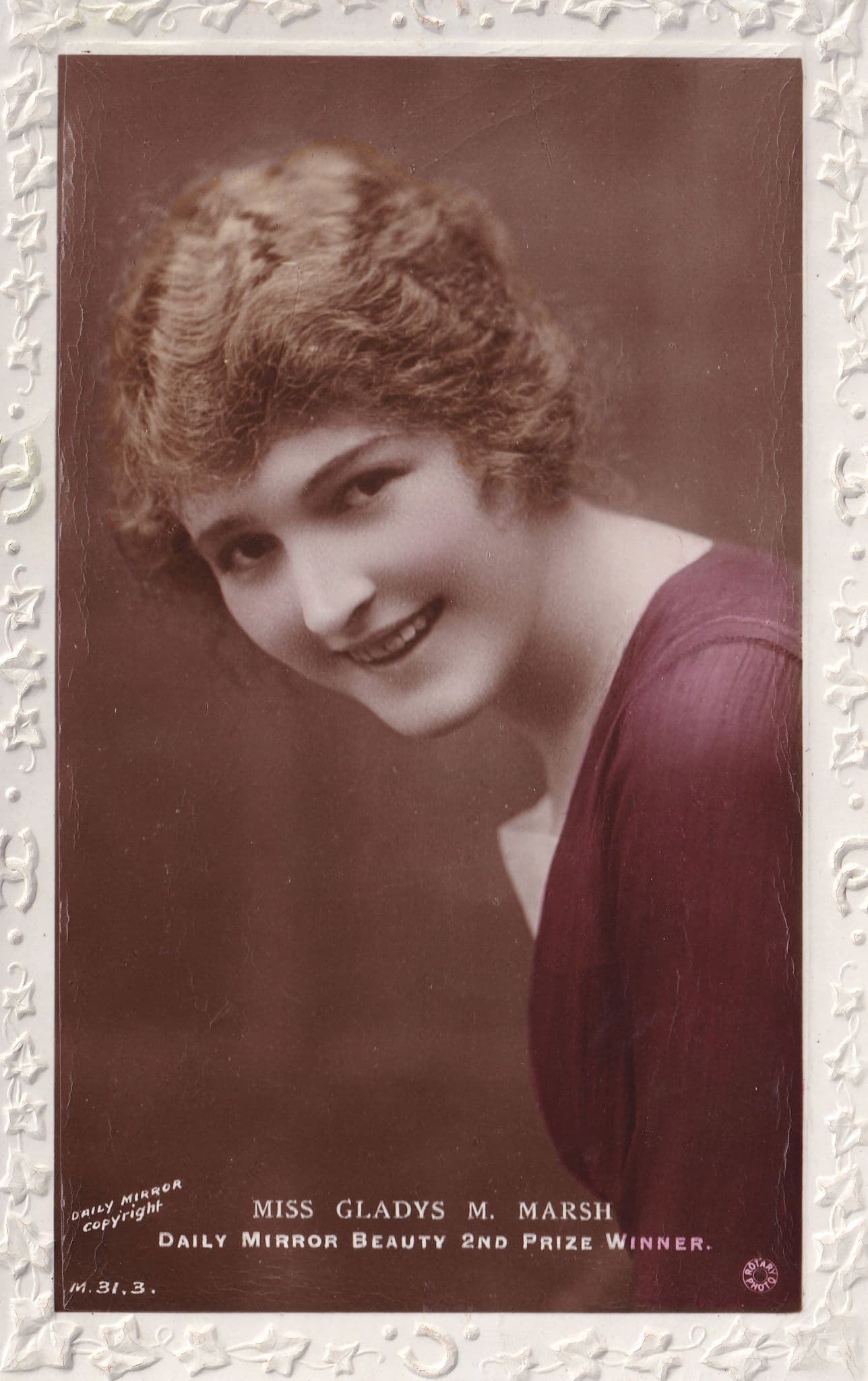 Daily Mirror 2nd Prize Beauty Winner Gladys Marsh RPC Postcard