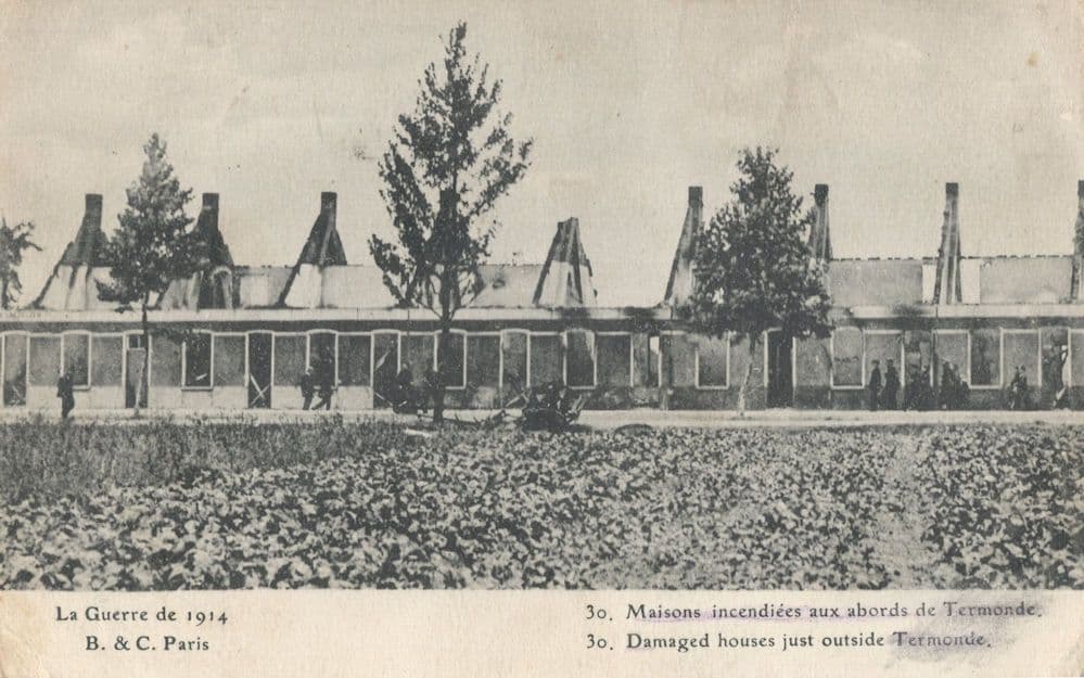 Damaged Houses Just Outside Termonde WW1 War Damage Postcard