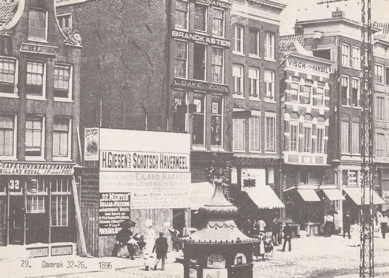 Damrak 32-36 in 1896 Holland Station Cafe Postcard