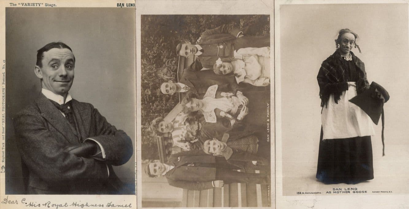 Dan Leno Variety Stage & His Family Mother Goose Theatre Dame 3x Old Postcard s