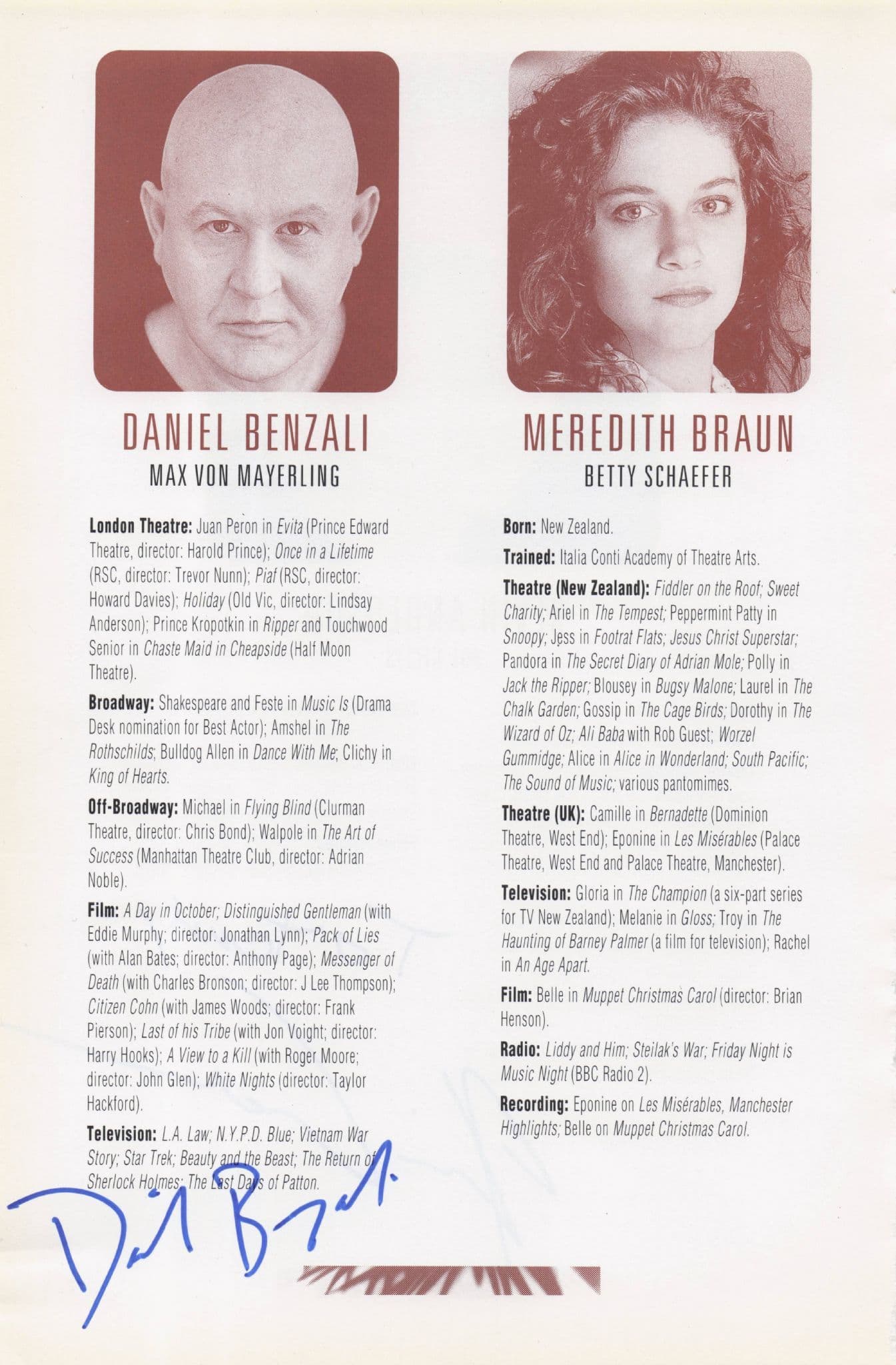 Daniel Benzali James Bond Kevin Anderson Hand Signed Theatre Page