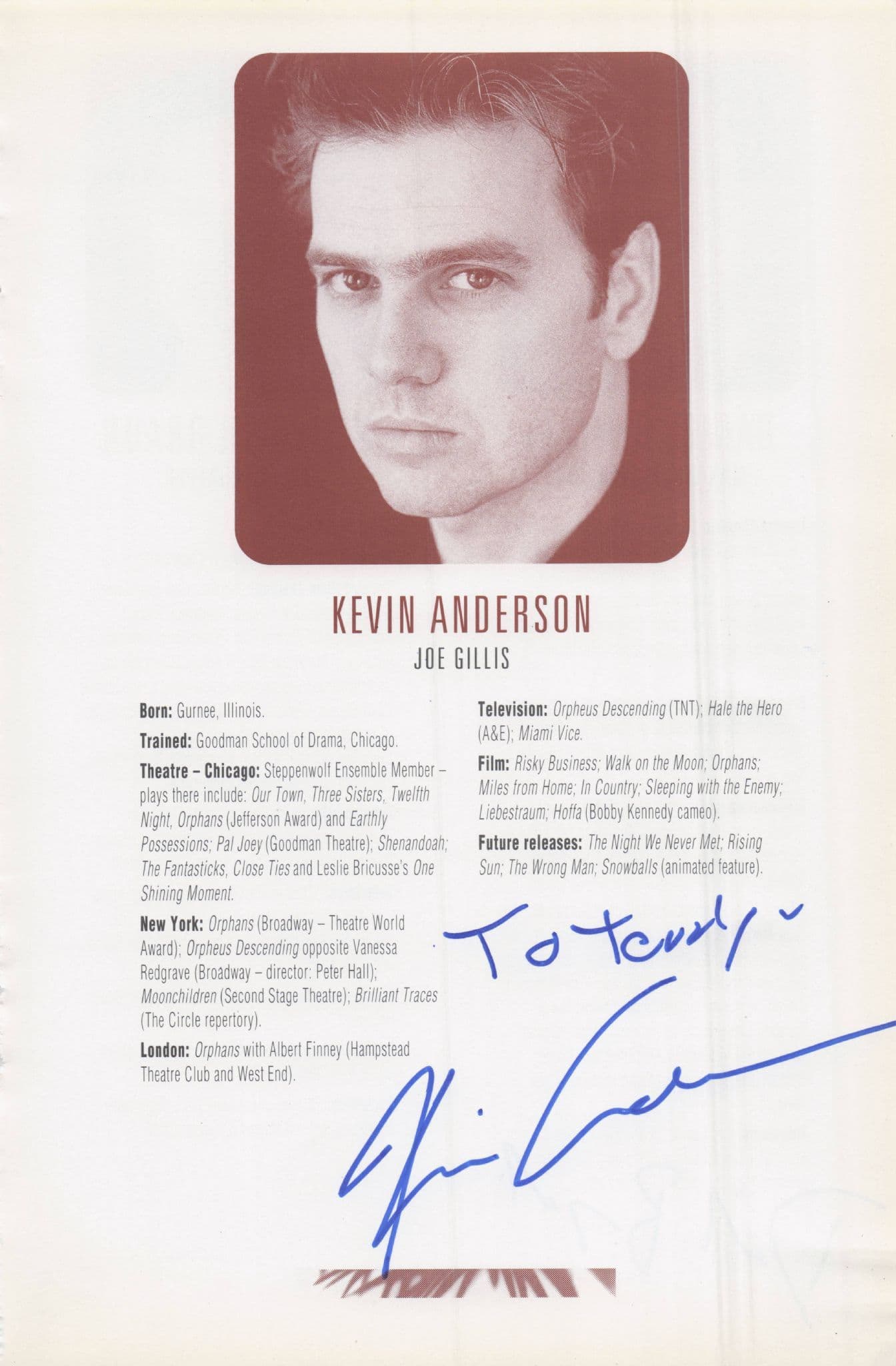 Daniel Benzali James Bond Kevin Anderson Hand Signed Theatre Page