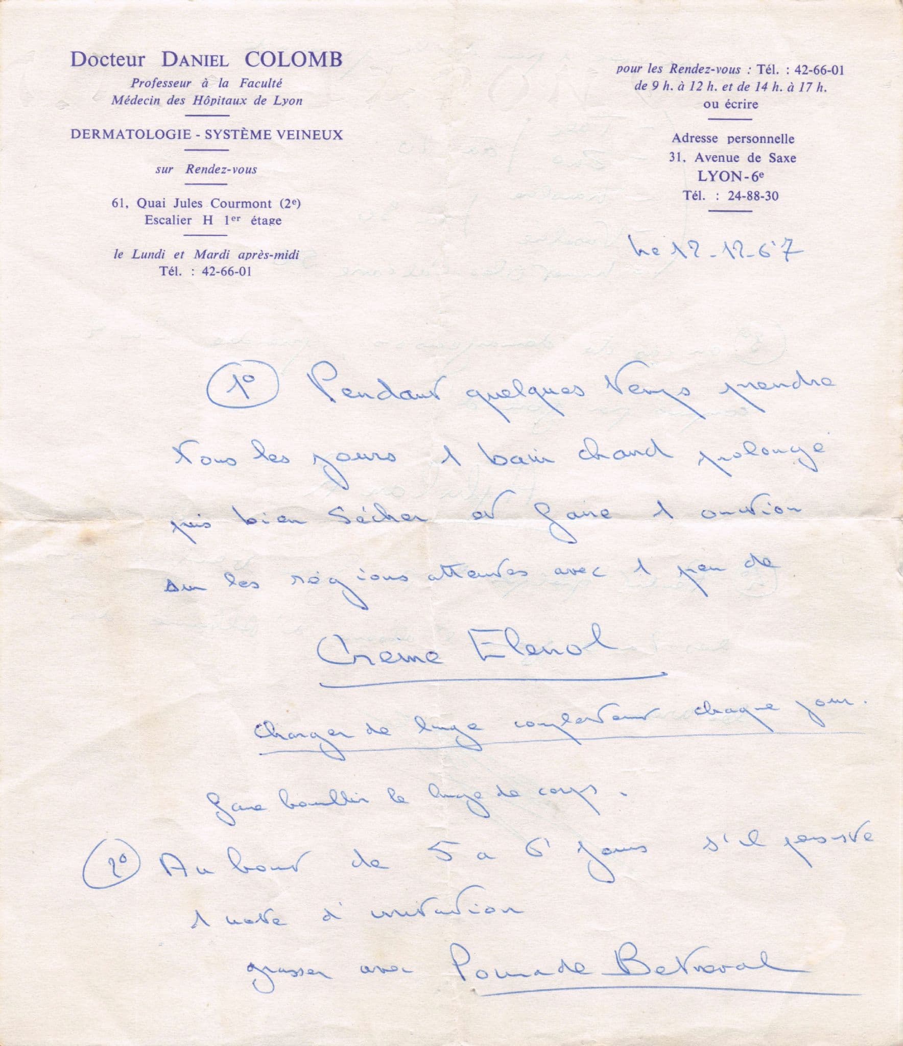 Daniel Colomb 1960s French Professor Dermatologist Hand Signed Letter