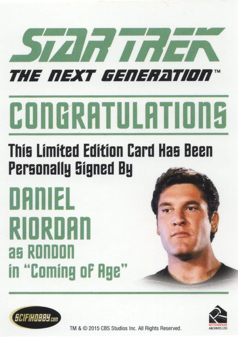 Daniel Riordan as Rondon Star Trek Hand Signed Autograph Card