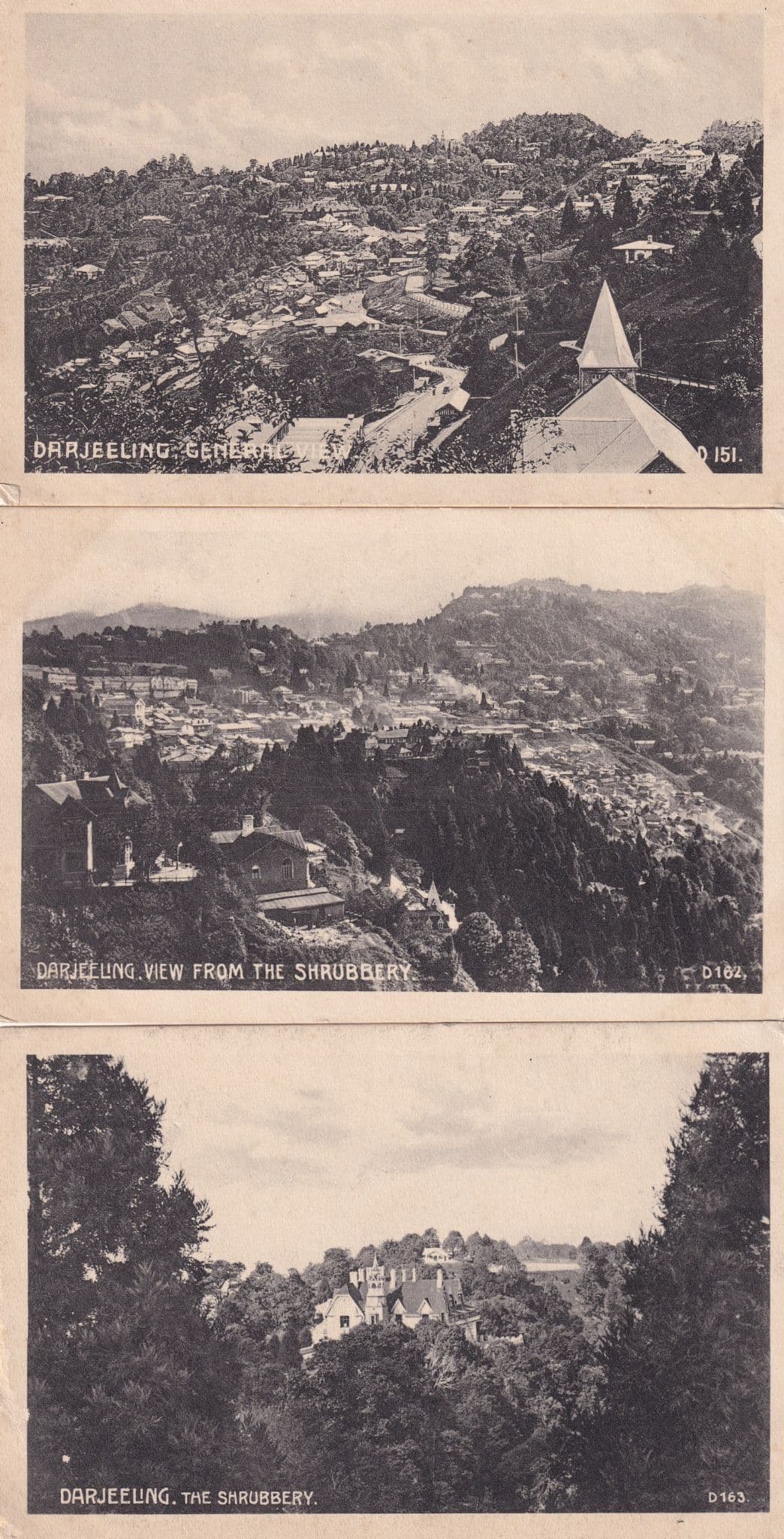 Darjeeling Shrubbery Aerial 3x Antique Indian Postcard s