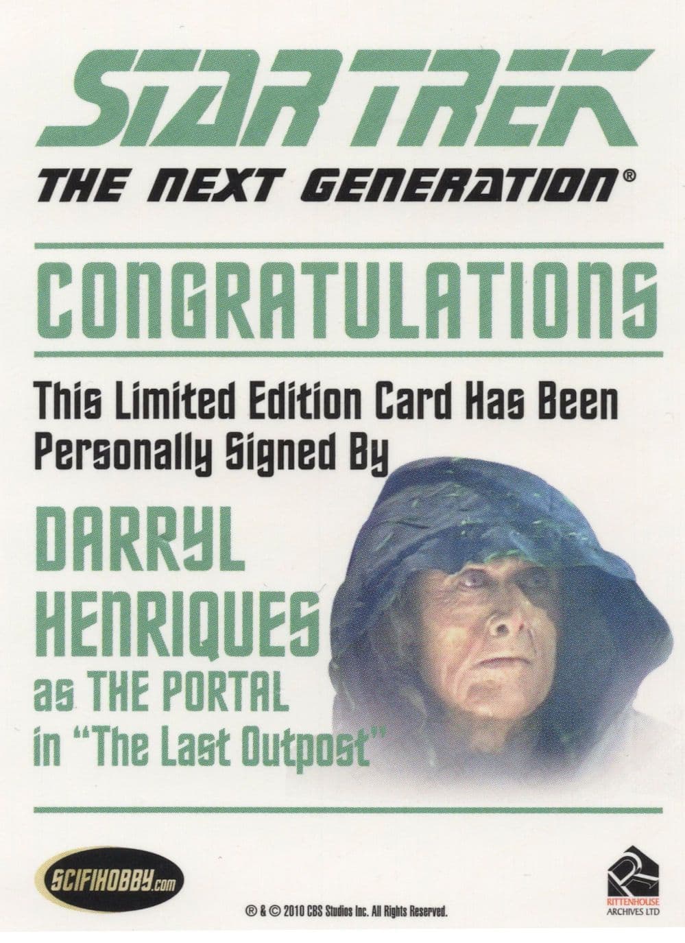 Darryl Henriques Star Trek Hand Signed Autograph Photo Card