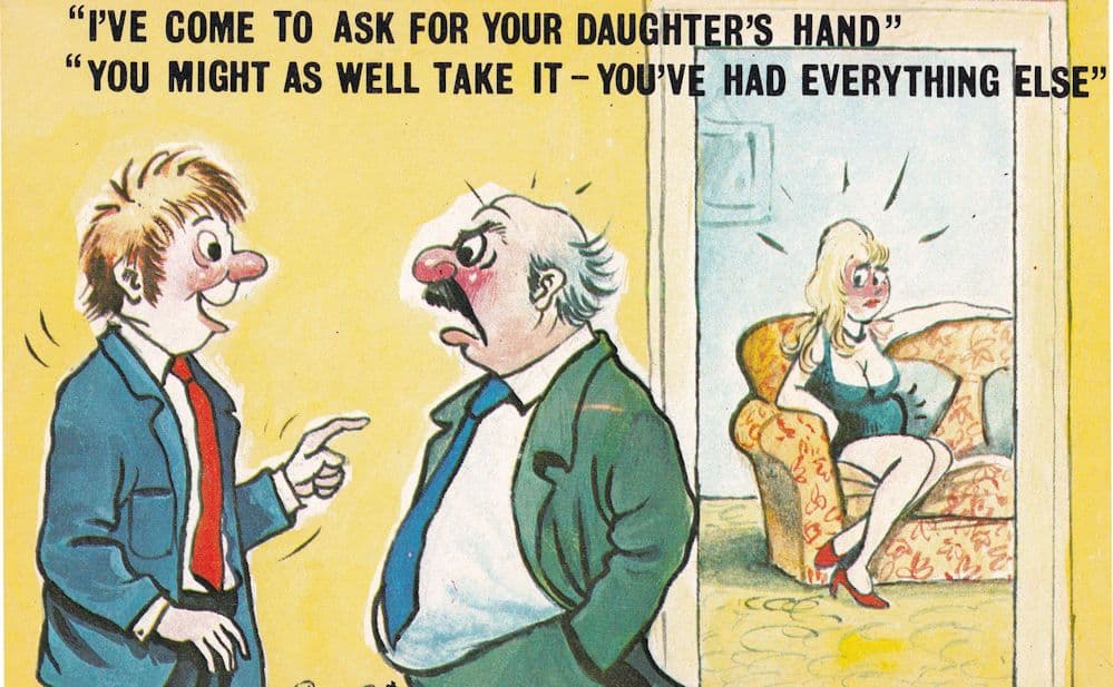Daughters Hand In Marriage Engagement 1970s Comic Postcard