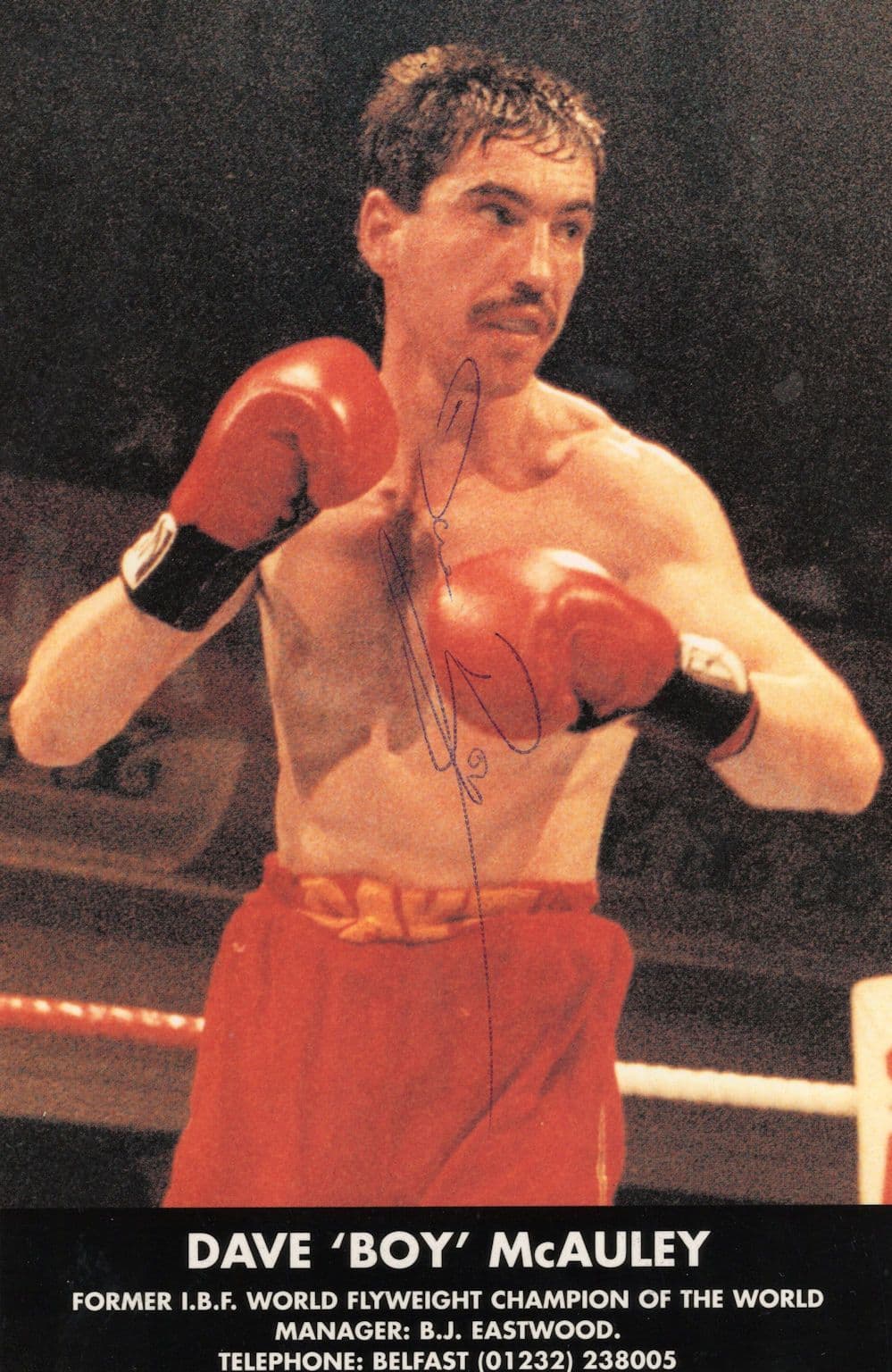 Dave Boy McAuley Boxing Irish MBE Boxer DOUBLE Hand Signed Photo