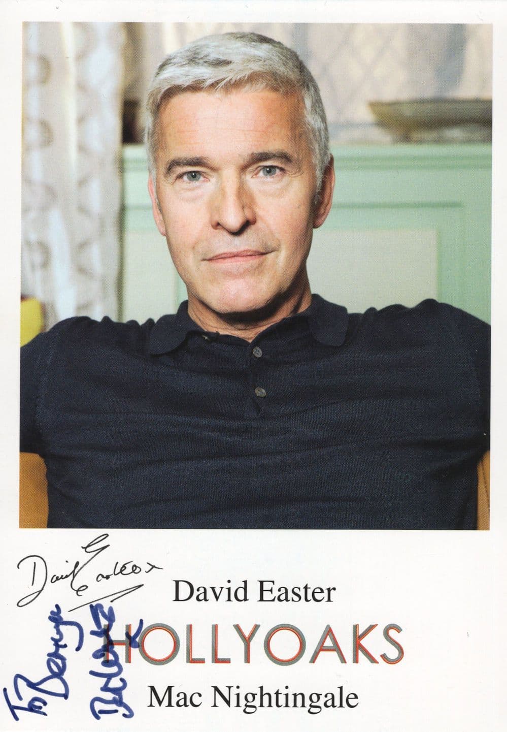 David Easter Hollyoaks DOUBLE Hand & Printed Signed Cast Card Photo