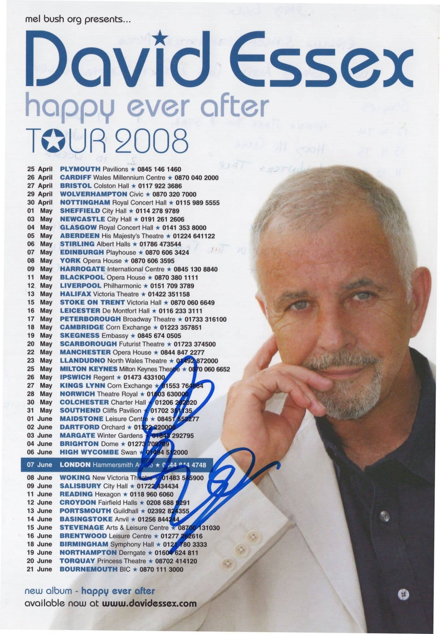 David Essex The Happy Ever After Tour Hand Signed Live Concert Flyer